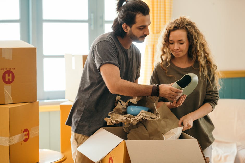 Professional packing services in a living room